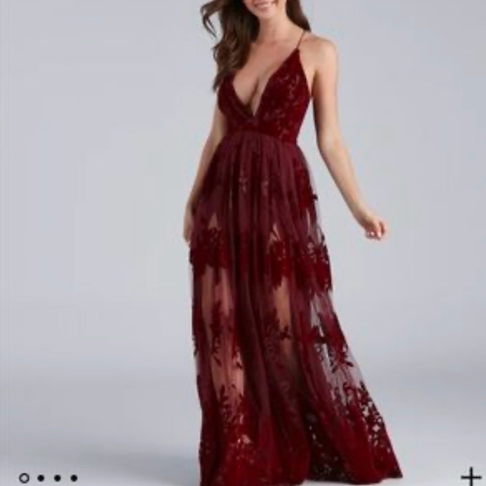 Luxxel Burgundy Floral Maxi Dress